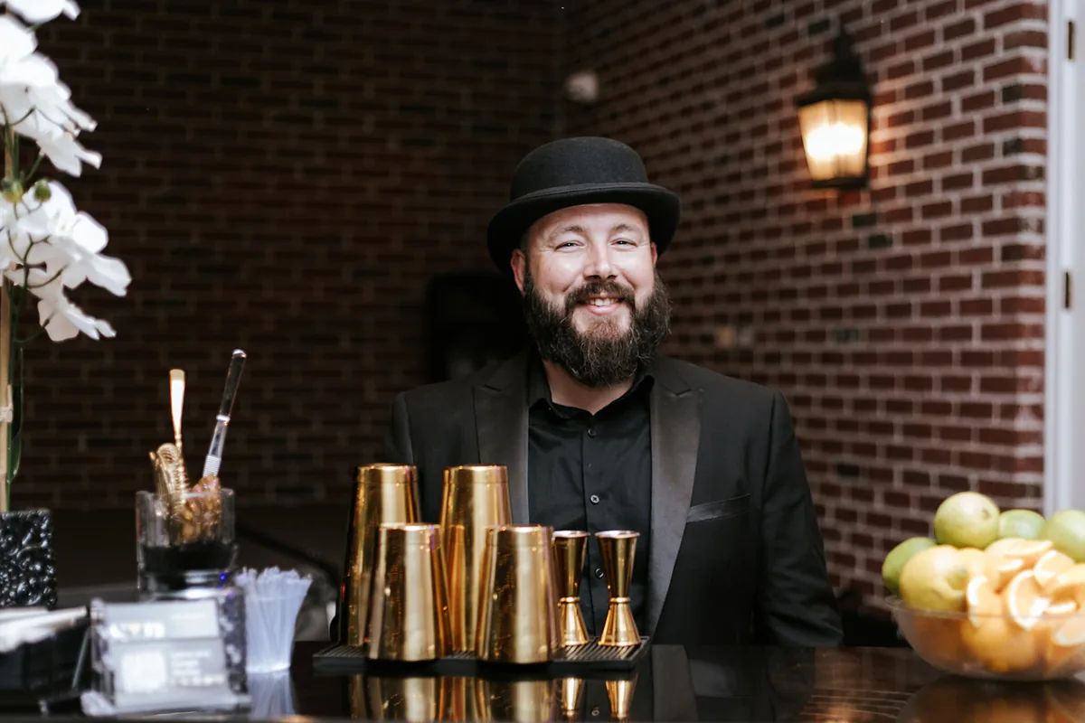 Corporate holiday event bar setup