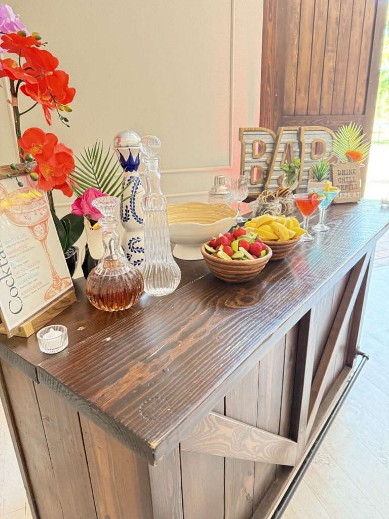 Mobile bartender serving craft cocktails at Orlando wedding reception