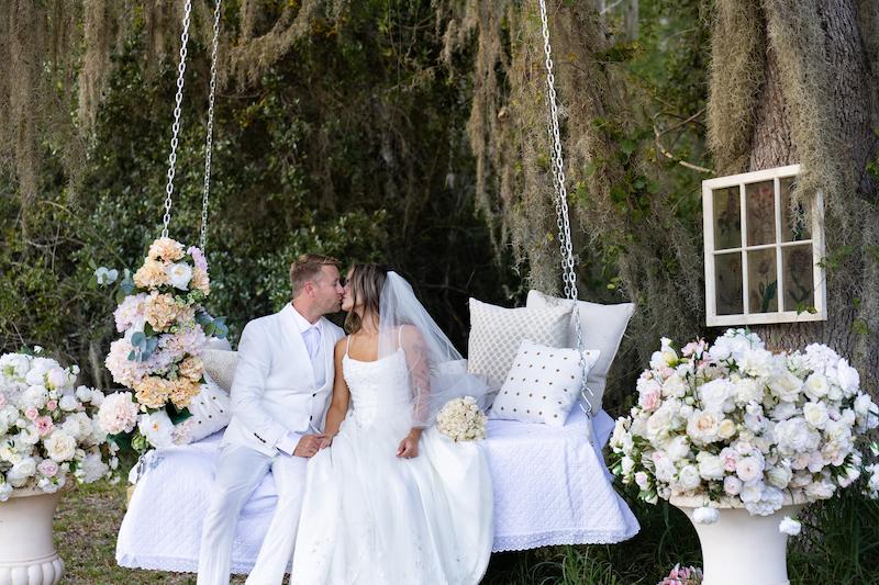 Nuptials in Nature private estate with romantic oak tree swing and moss-draped branches